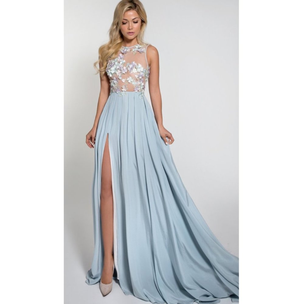 $700 Lurelly Lilac Illusion Gown Blue 4